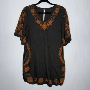 Uncle Frank Women’s Embroidered Shirt Dress Pockets Orange Gray Size Small